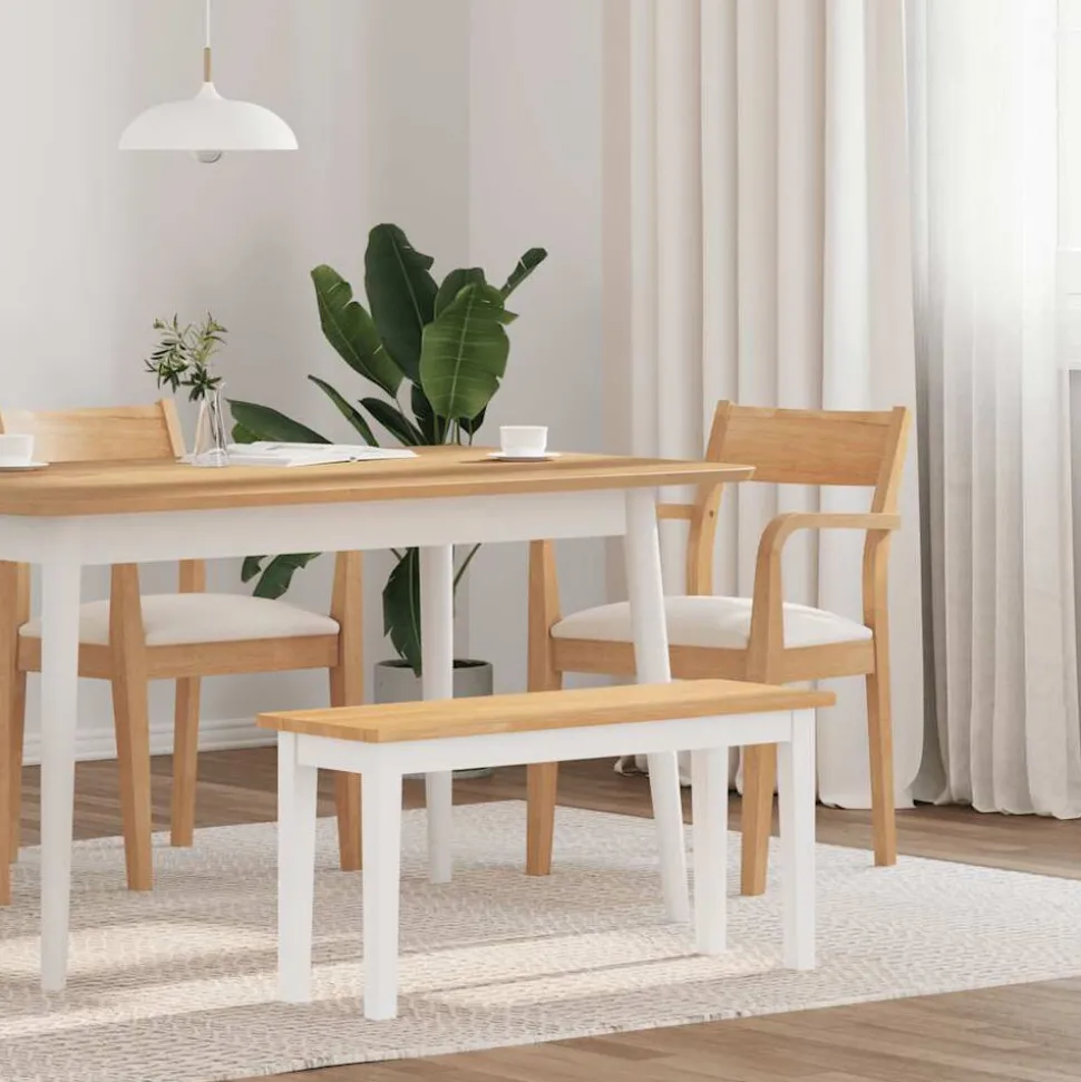 vidaXL Bank 90 cm massief hout rubber wit