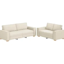vidaXL Bank 2 pcs Beige 220 x 80 x 84 cm Linnen-mix stof