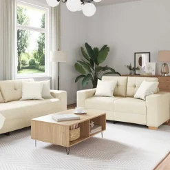 vidaXL Bank 2 pcs Beige 221 x 80 x 80 cm Linnen-mix stof
