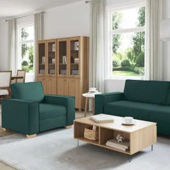 vidaXL Bank 3 pcs Donkergroen 220 x 80 x 84 cm Linnen-mix stof