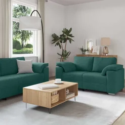 vidaXL Bank 3 pcs Donkergroen 219 x 80 x 82 cm Linnen-mix stof