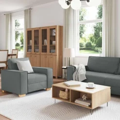 vidaXL Bank 3 pcs Donkergrijs 220 x 80 x 84 cm Linnen-mix stof