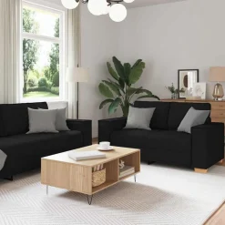 vidaXL Bank 3 pcs Zwart 220 x 80 x 84 cm Linnen-mix stof