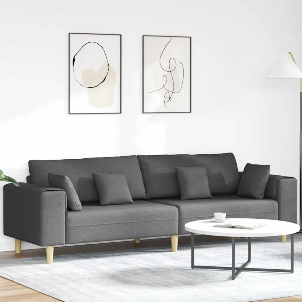 vidaXL Bank met kussen Donkergrijs 250 x 77 x 76 cm Stof
