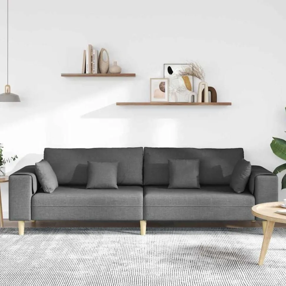 vidaXL Bank met kussen Donkergrijs 250 x 77 x 76 cm Stof