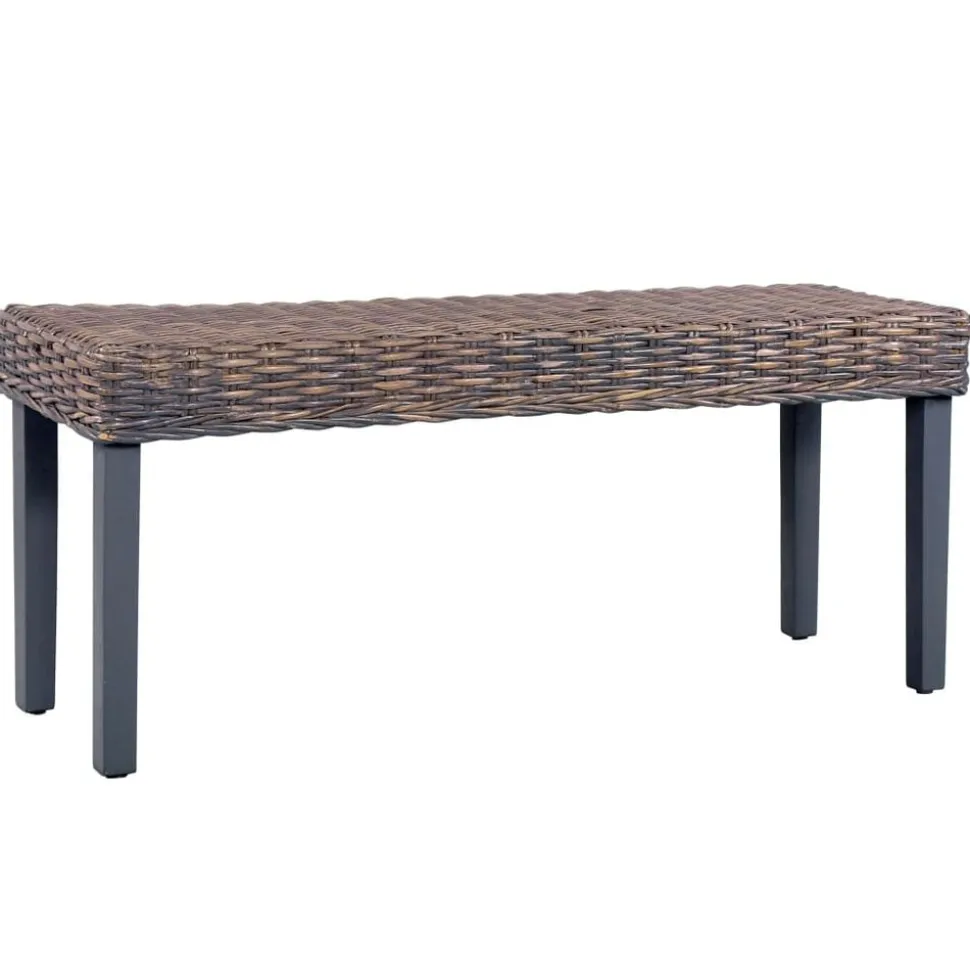vidaXL Bankje 110 cm natuurlijk kubu rattan en massief mahoniehout grijs