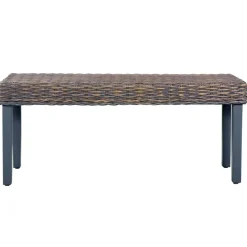 vidaXL Bankje 110 cm natuurlijk kubu rattan en massief mahoniehout grijs