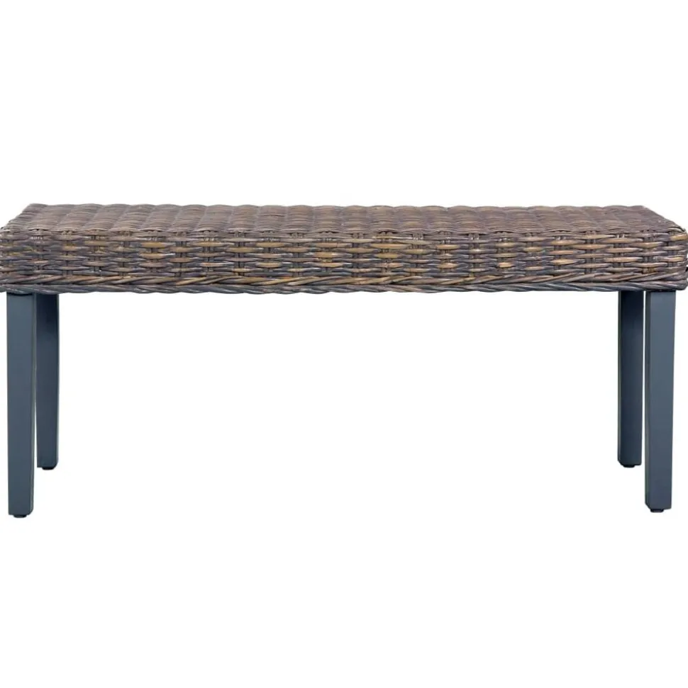 vidaXL Bankje 110 cm natuurlijk kubu rattan en massief mahoniehout grijs