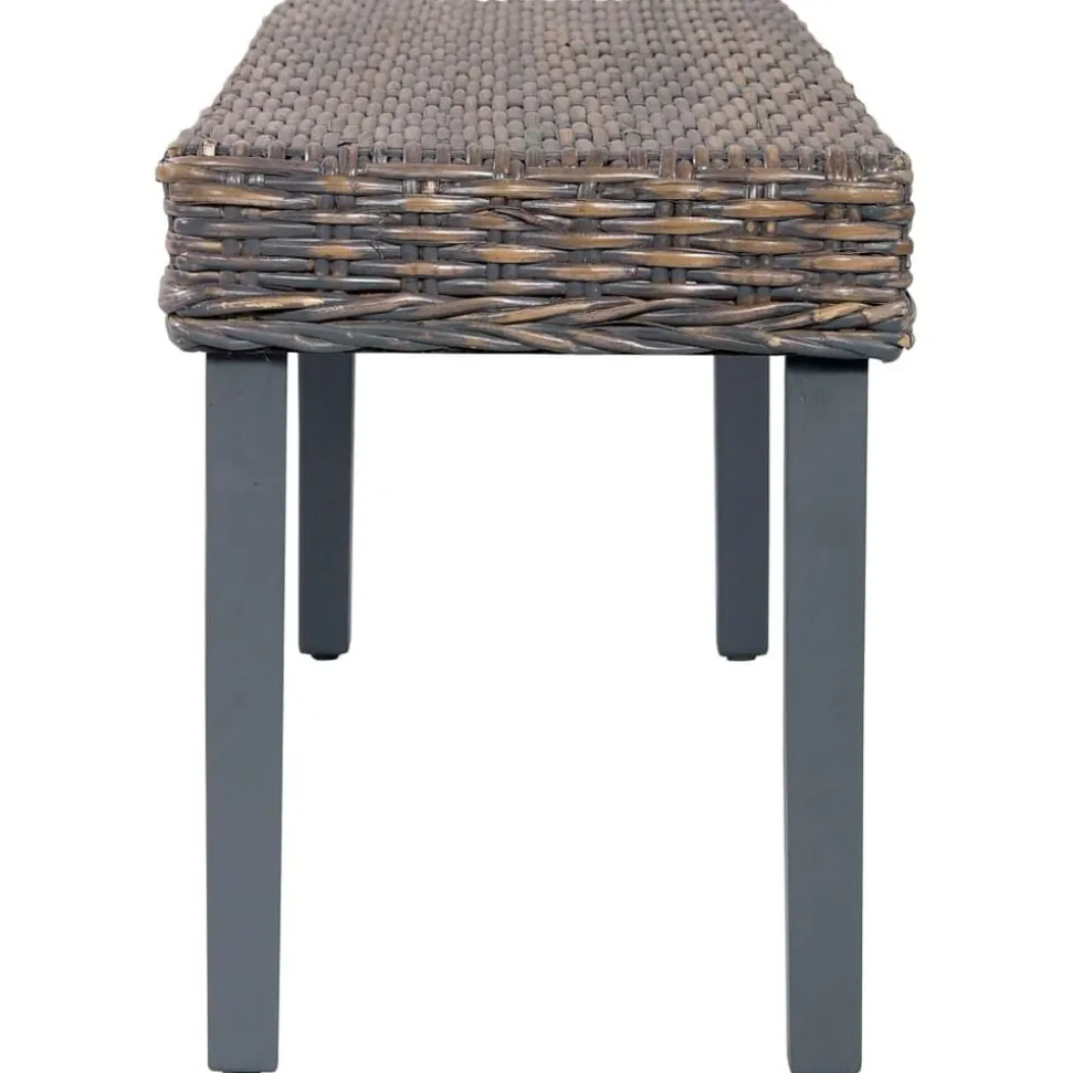 vidaXL Bankje 110 cm natuurlijk kubu rattan en massief mahoniehout grijs