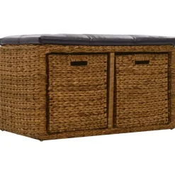 vidaXL Bankje met 2 manden 71x40x42 cm zeegras bruin