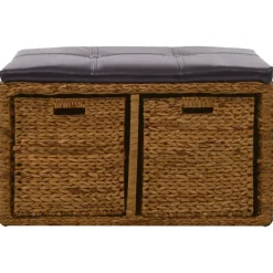 vidaXL Bankje met 2 manden 71x40x42 cm zeegras bruin