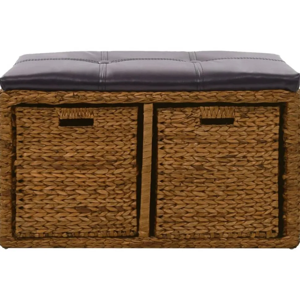 vidaXL Bankje met 2 manden 71x40x42 cm zeegras bruin