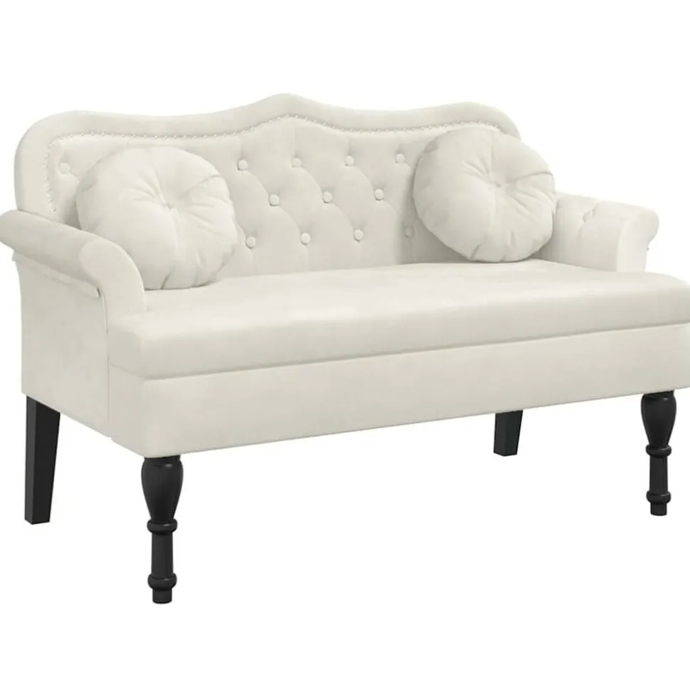 vidaXL Bankje met kussens 120,5x65x75 cm fluweel crèmekleurig