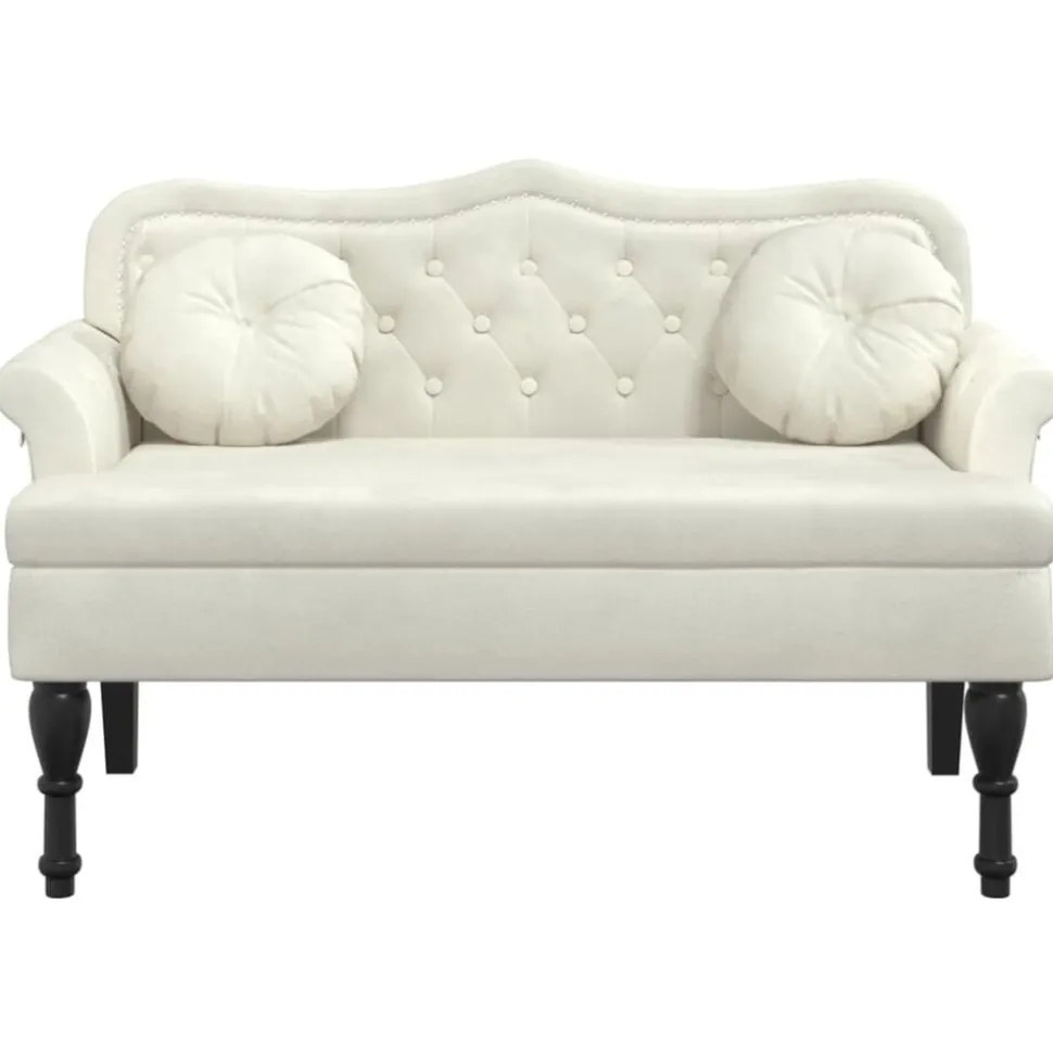 vidaXL Bankje met kussens 120,5x65x75 cm fluweel crèmekleurig