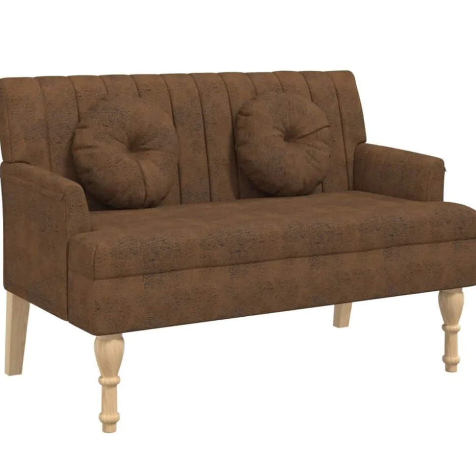 vidaXL Bankje met kussens 113x64,5x75,5 cm kunstsuèdeleer bruin