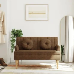 vidaXL Bankje met kussens 113x64,5x75,5 cm kunstsuèdeleer bruin