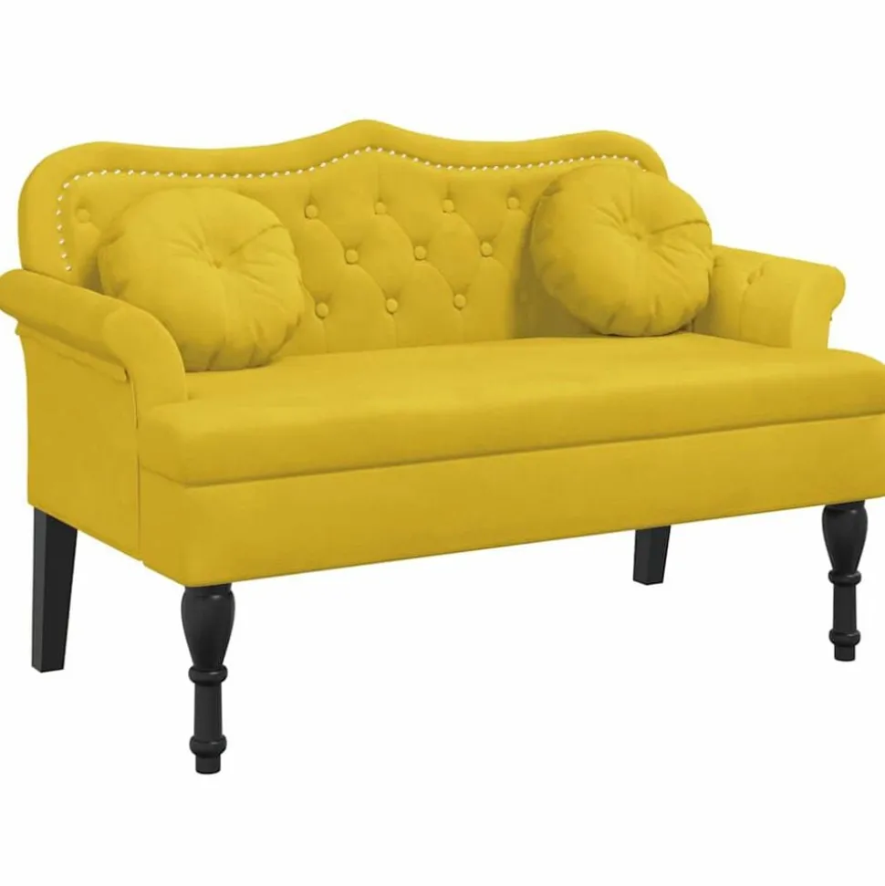 vidaXL Bankje met kussens 120,5x65x75 cm fluweel geel