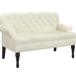 vidaXL Bankje met rugleuning 119,5x64,5x75 cm fluweel crèmekleurig