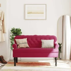 vidaXL Bankje met rugleuning 119,5x64,5x75 cm fluweel wijnrood