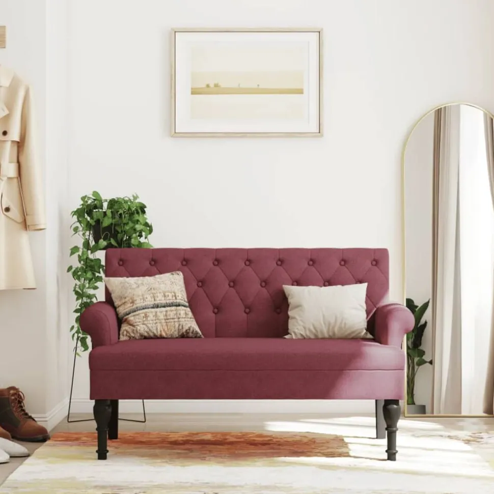 vidaXL Bankje met rugleuning 120x62x75,5 cm stof wijnrood