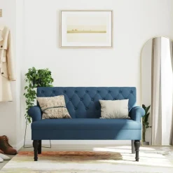 vidaXL Bankje met rugleuning 120x62x75,5 cm stof blauw