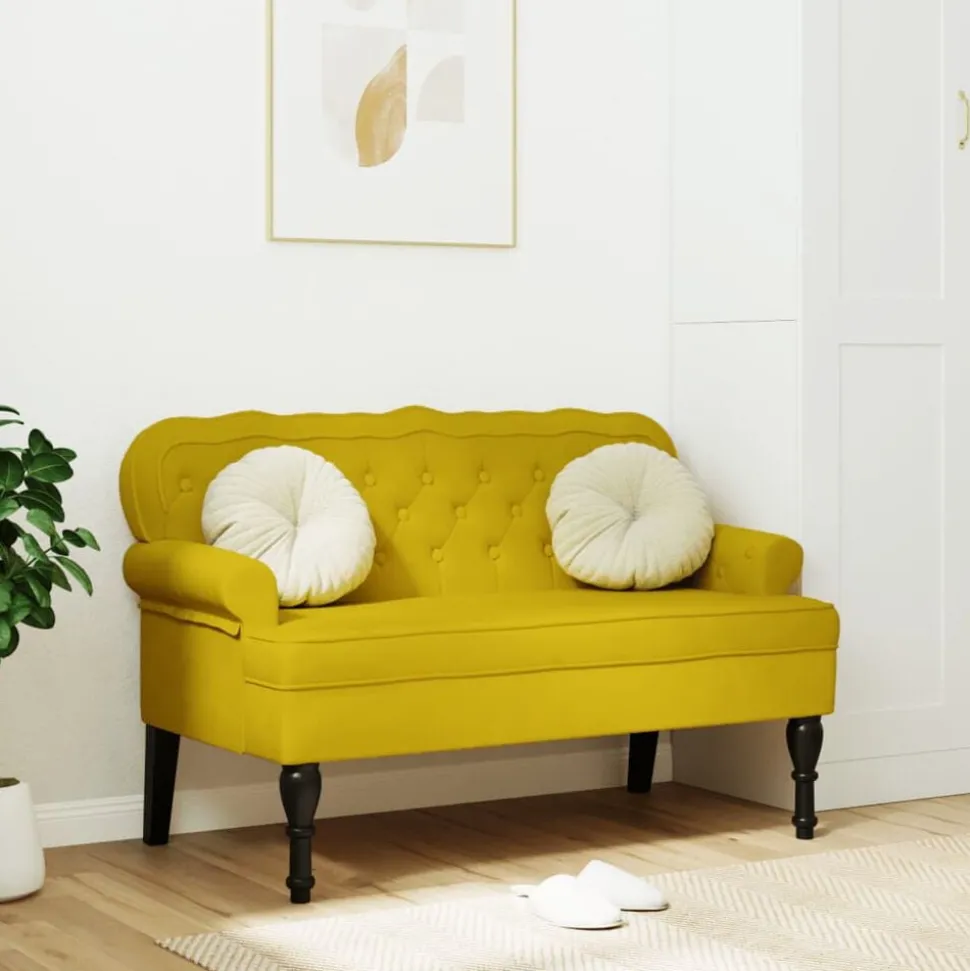vidaXL Bankje met rugleuning 119,5x64,5x75 cm fluweel geel