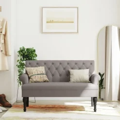 vidaXL Bankje met rugleuning 120x62x75,5 cm stof taupe