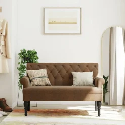 vidaXL Bankje met rugleuning 120x62x75,5 cm kunstsuèdeleer bruin
