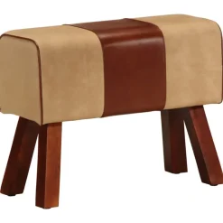 vidaXL Bankje turnbok 58 cm echt leer en massief mangohout bruin