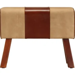 vidaXL Bankje turnbok 58 cm echt leer en massief mangohout bruin