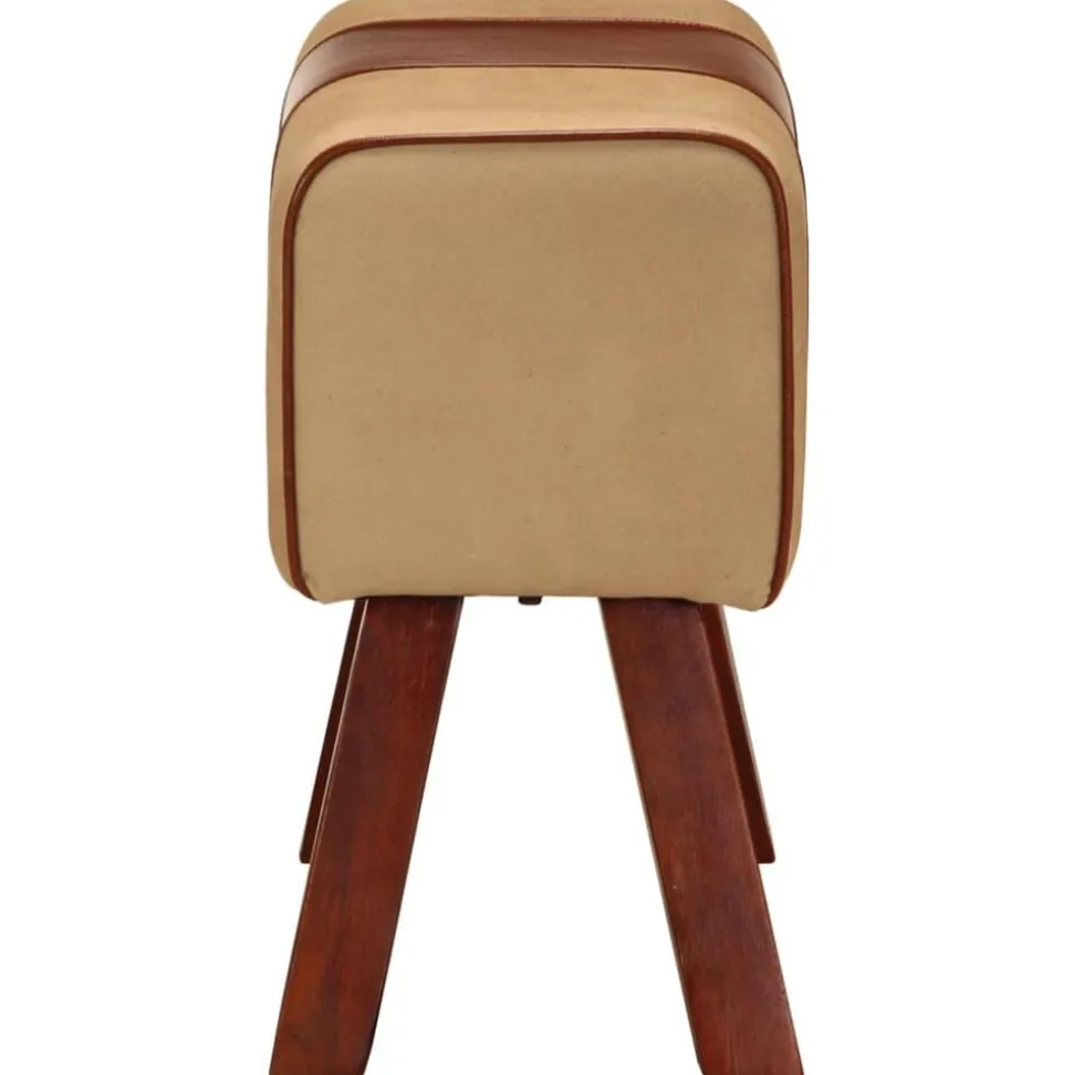vidaXL Bankje turnbok 58 cm echt leer en massief mangohout bruin