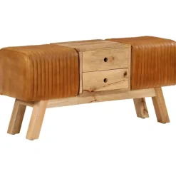 vidaXL Bankje turnbok 107 cm echt geitenleer massief mangohout bruin