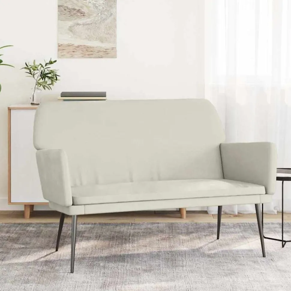 vidaXL Bankje 108x79x79 cm fluweel crèmekleurig