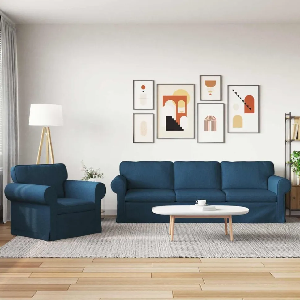 vidaXL Bankstel 2 pcs Blauw 245 x 82 x 80 cm Stof