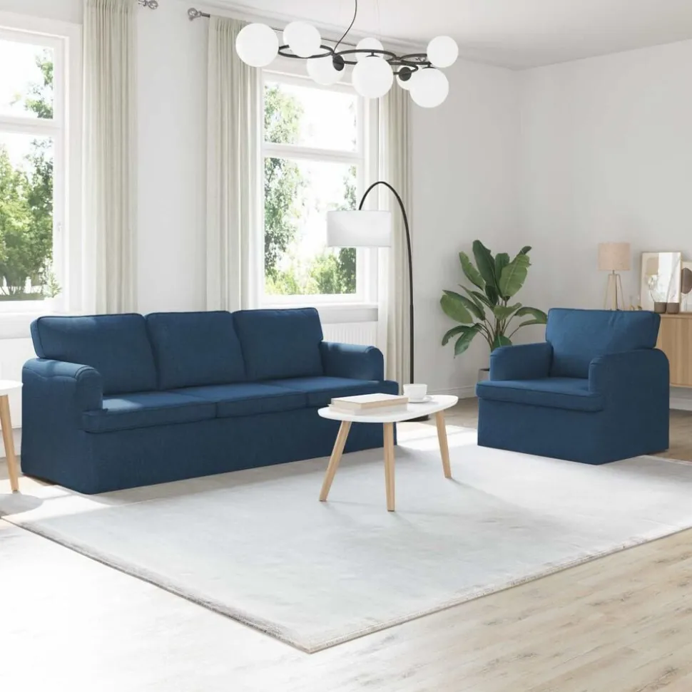 vidaXL Bankstel 2 pcs Blauw 201 x 80 x 85 cm Stof