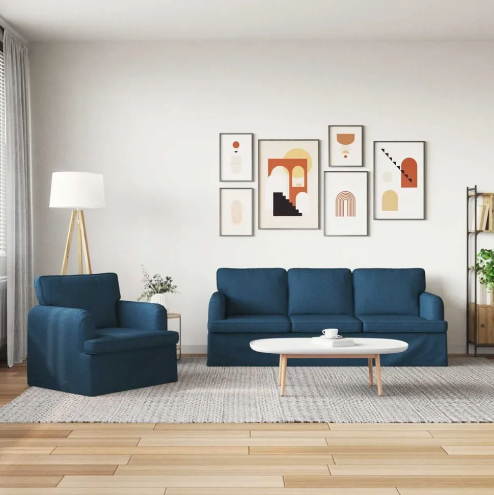 vidaXL Bankstel 2 pcs Blauw 201 x 80 x 85 cm Stof