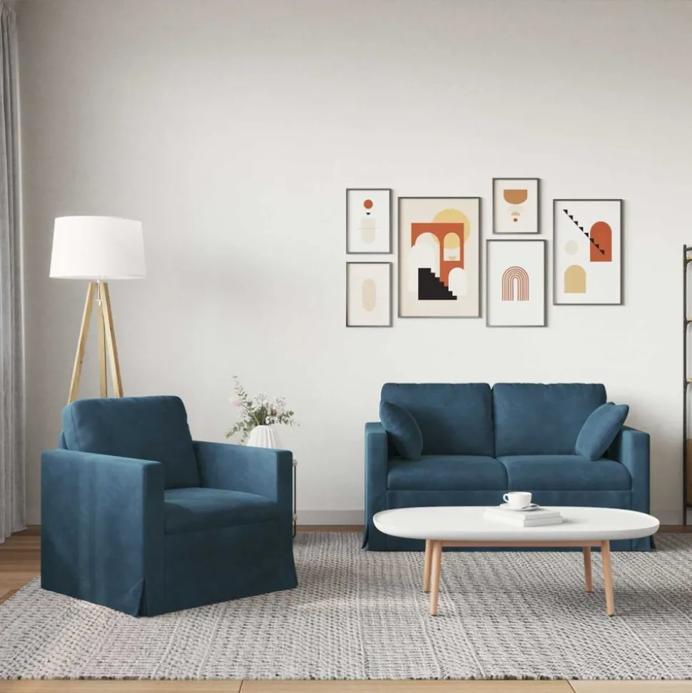 vidaXL Bankstel 2 pcs Blauw 138 x 78 x 80 cm Fluweel