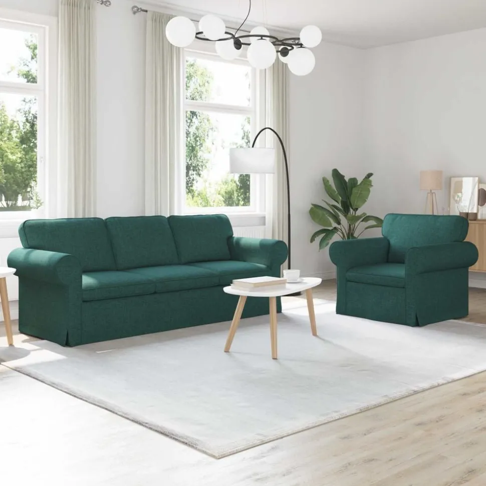 vidaXL Bankstel 2 pcs Donkergroen 215 x 82 x 80 cm Stof