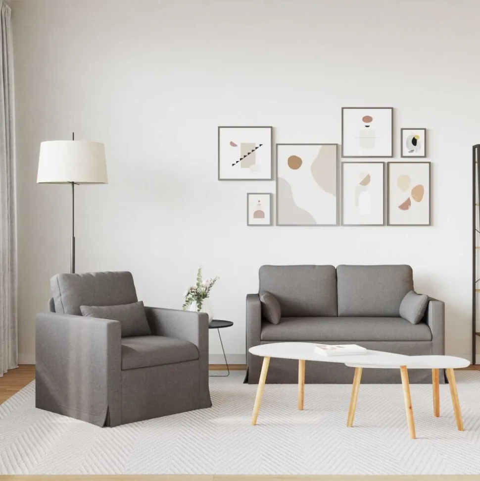 vidaXL Bankstel 2 pcs Taupe 139 x 78 x 80 cm Stof
