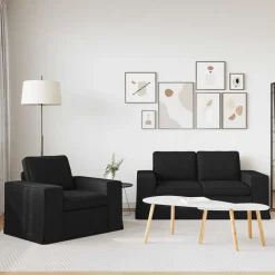 vidaXL Bankstel 2 pcs Zwart 162 x 80 x 82 cm Stof