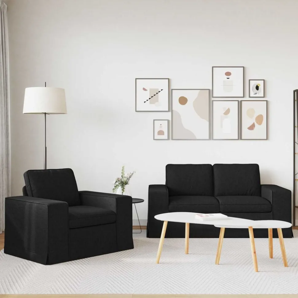 vidaXL Bankstel 2 pcs Zwart 162 x 80 x 82 cm Stof
