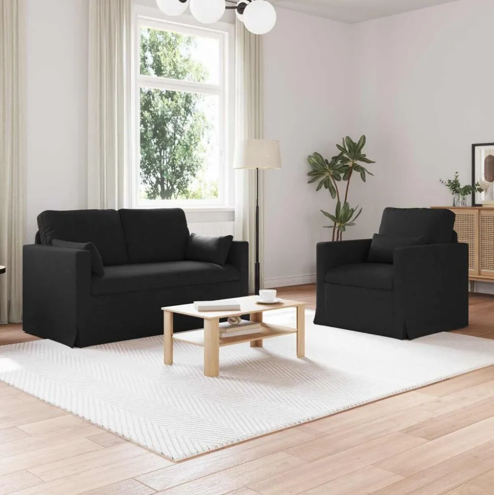 vidaXL Bankstel 2 pcs Zwart 139 x 78 x 80 cm Stof
