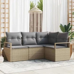 vidaXL Bankstel met kussen 4 pcs Beige en Licht Grijs poly rattan