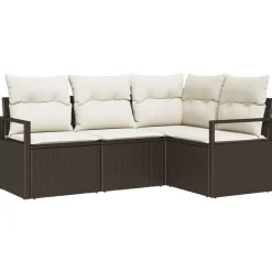 vidaXL Bankstel met kussen met opslag 4 pcs Bruin en Crème poly rattan