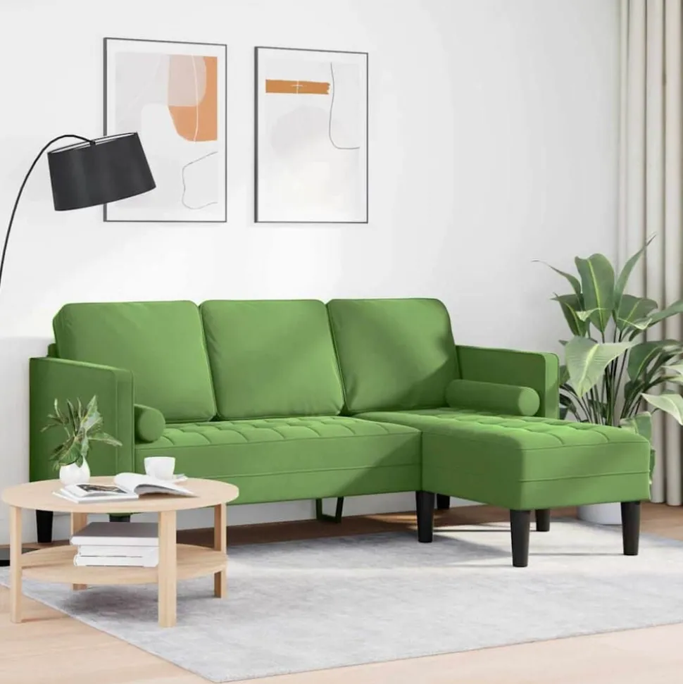 vidaXL Bankstel met kussen Lichtgroen Polyester