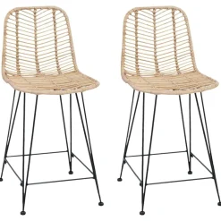 vidaXL Barkruk 2 pcs Naturel 44,5 x 54,5 x 97,5 cm Riet en IJzer