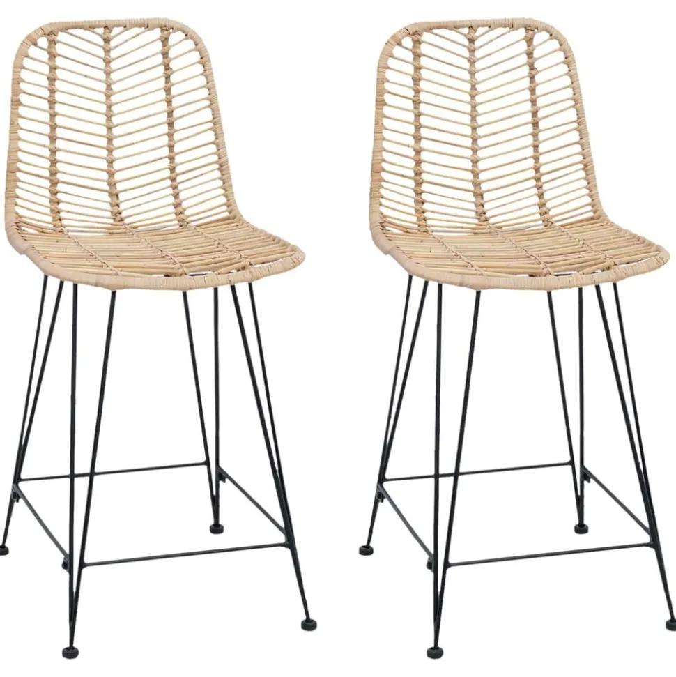 vidaXL Barkruk 2 pcs Naturel 44,5 x 54,5 x 97,5 cm Riet en IJzer