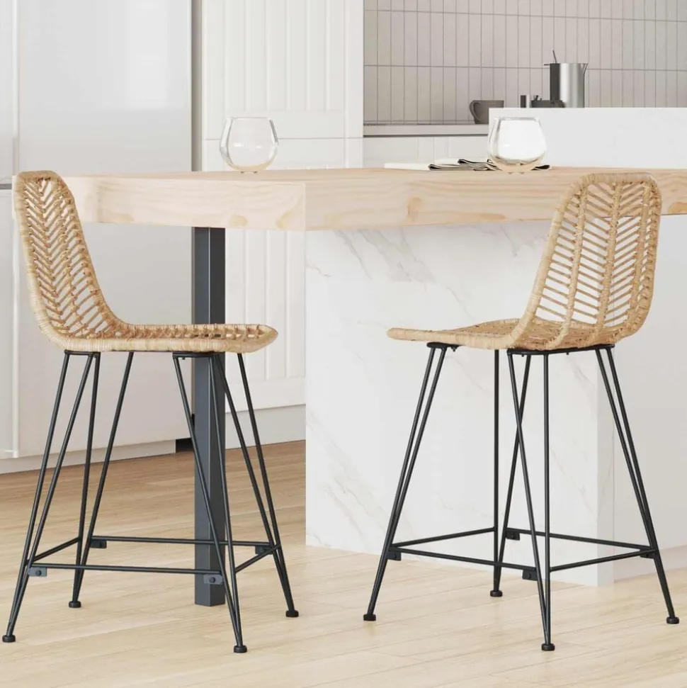 vidaXL Barkruk 2 pcs Naturel 44,5 x 54,5 x 97,5 cm Riet en IJzer