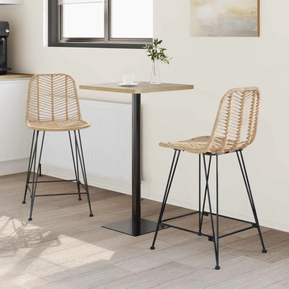 vidaXL Barkruk 2 pcs Naturel 44,5 x 54,5 x 97,5 cm Riet en IJzer