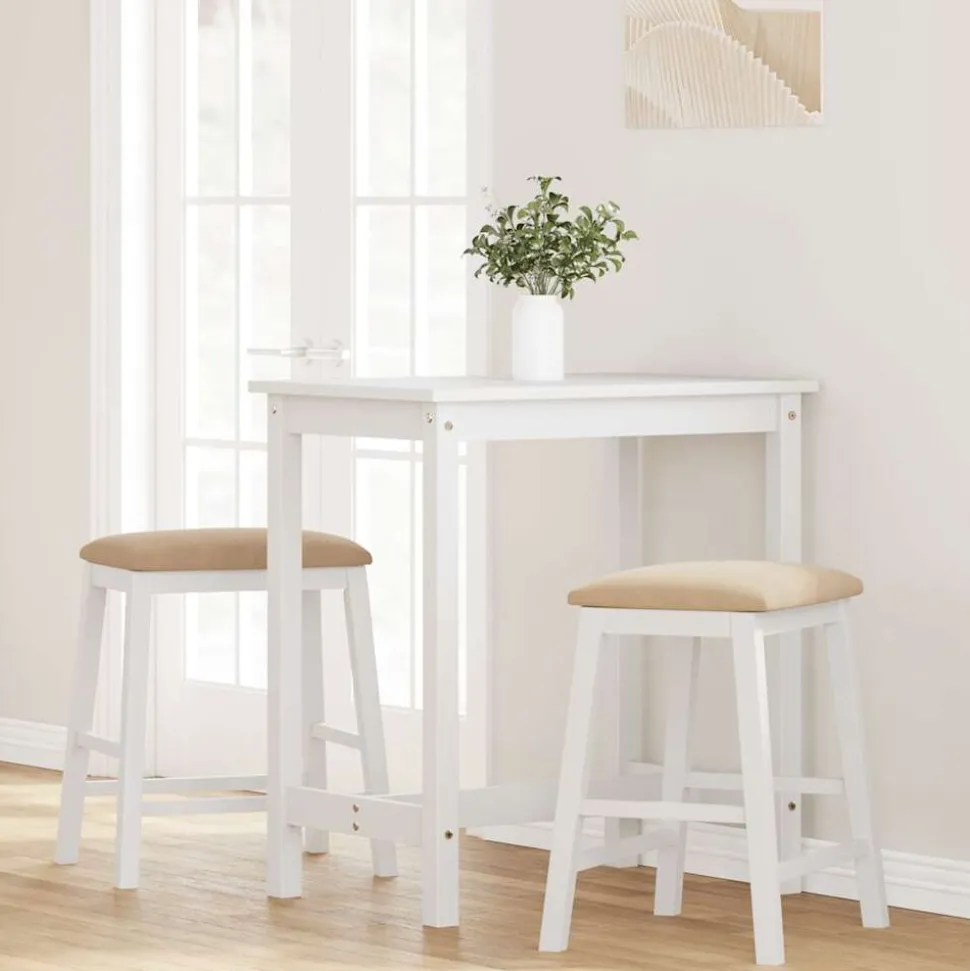 vidaXL Barstoelen met kussens 2 st massief hout rubber wit